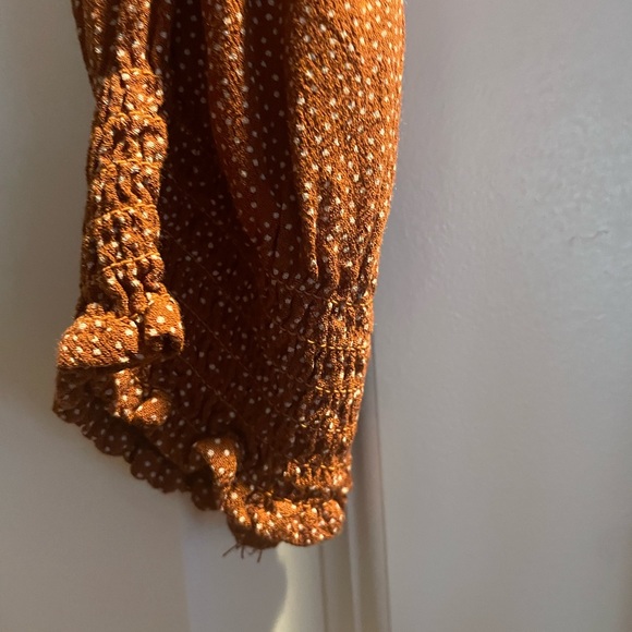 Abercrombie brown polka dot smocked cuff ruffle hem wrap dress XSP - Picture 5 of 7